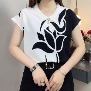 Chiffon Shirt for Women Doll Collar Blouse Printed Short-sleeved Shirt