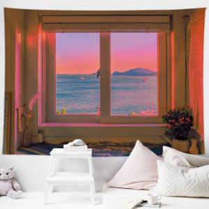 ซันเซ็ทซีสเคป Wall Cherry Blossoms All Over The Sky ผ้า Tapestry พื้นหลังตกแต่งผนัง Street Castle ที่แขวนผนังผ้าม่านพื้นหลังห้องนั่งเล่นในบ้านตกแต่ง Ins