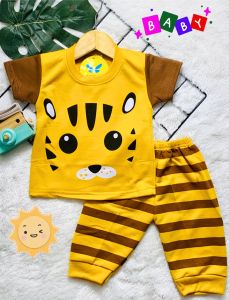 Setelan baju anak laki laki motif karakter kartun BEAR TIGER HITAM Celana joger USIA 3-15 BULAN.