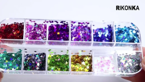 อีพ็อกซี่เติมเลื่อม3มิติรูปทรงห้าเหลี่ยมกลิตเตอร์เล็บ12สี/ชุดเลื่อมติดศิลปะเล็บเลื่อมสวยงามสำหรับเพ้นท์เล็บ/งานฝีมือ/แต่งหน้า
