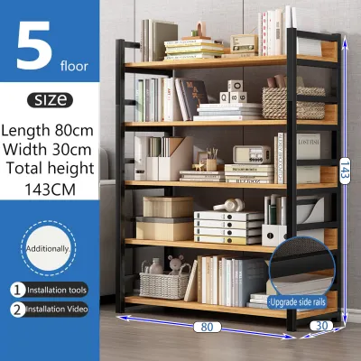 6 Tier Book Shelf Buku Rak Wooden Rack Home Office Metal Frame Shelf Display Bookcase Shelves Corner Bookcase Multipurpose Buku Rak 书架/置物架