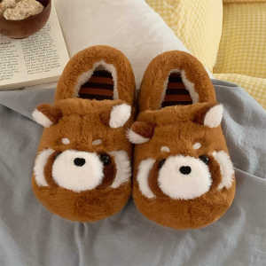 WY-XIXITIAO Couple Soft Cute Cartoon Winter Cotton Slippers Student New Warm Comfortable Men Women Adorable Little Raccoon Furry Shoes