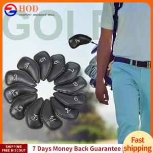 【Outdoor】12pcs กอล์ฟคลับหัวเหล็กครอบคลุมหัวกอล์ฟพกพาพกพาหัวหน้าผู้พิทักษ์ Pu Golf Club headcovers ชุดกันน้ำสำหรับคนรักกอล์ฟ