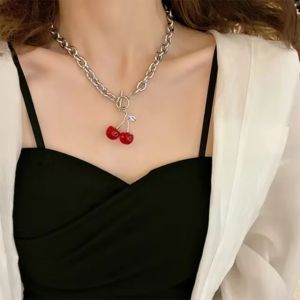 New Punk Style Red Black Cherry Pendant Necklace Bracele Earring Women Gothic Metal Choker Necklace Girls Birthday Party Jewelry