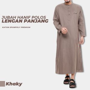 Jubah Hanif Polos Lengan Panjang Gamis Pria Dewasa Spunpoly Premium Ukuran S - 5XL Bonus Peci Rajut