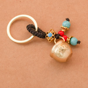 Brass Mini Baifu Treasure Bowl Keychain Wealth Attracting Jar Bag Wallet Fortune Pendant