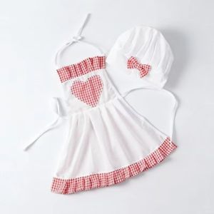 JACAUY Heart Shape Baby Chef Costumes Newborn Size Red Gingham Infant Baker Outfits Charming Costume Sets Heart Apron Hat Sets For Baby