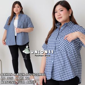 UNION11 - KEMEJA KERJA WANITA LD 126 TANGAN PENDEK | ATASAN WANITA JUMBO XXXL MUAT BB 90 KG | PRAVEN
