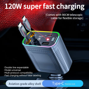 Fast Charger for Car Retractable Car Charger with Wire Convenient Digital Display Car Chargers Multi
