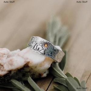 [COD] Auto Stuff แหวนวินเทจแหวนแกะสลักรูปทิวทัศน์ป่าภูเขาธรรมชาติสำหรับผู้หญิงผู้ชายเครื่องประดับแฟชั่นแบบเปิดได้