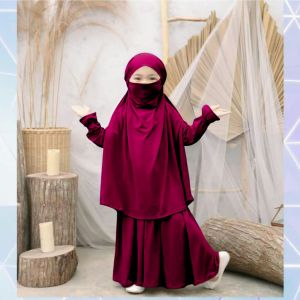 Gamis Anak French Khimar FATIMAH SET Usia 3-11 Tahun Bahan Jersey Premium