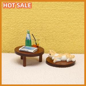 🔥🔥🔥dingdaocunz 1:12 Dollhouse Miniature Round Table Tea Coffee Table End Table with Mat Furniture Model Decor Toy Doll House Accessories