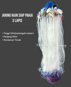 Jaring Ikan Siap Pakai 3 Lapis Tinggi Setengah Meter Panjang 50m Pemberat Timah Ukuran Senar Kecil Jaring Ikan Murah Jaring Pukat Jaring Ikan Bentang
