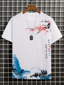 Summer mens short-sleeved T-shirt new loose round neck national tide color collision printing tide student clothing