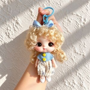 DOOUR 10CM Móc khóa hình búp bê tóc xoăn. Trang phục mặc được Các khớp có thể di chuyển. dây chuyền hình búp bê mini Tinh tế Nhẹ Búp bê trang trí túi xách Người lớn trẻ em