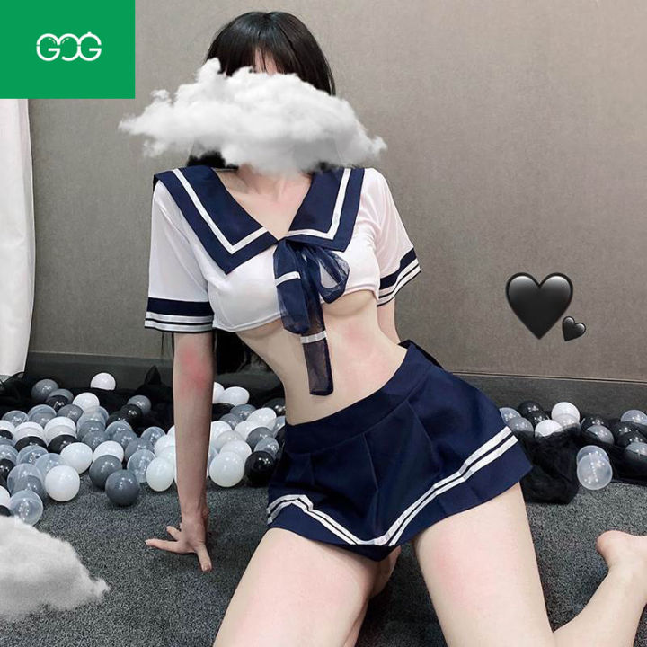 GJG Japanese School Student Uniform Women Sexy Lingerie Dress