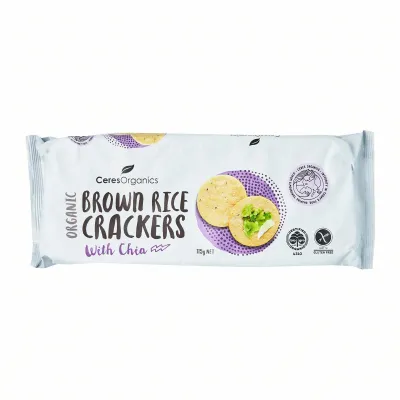 CERES ORGANICS Organic Brown Rice Crackers With Chia - by Optimo Foods