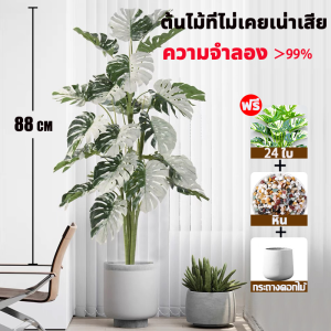 ☘️แถมฟรีหิน กระถาง🌿ต้นไม้ปลอมใหญ่ ต้นไม้ปลอม สูง95ซม24ใบไม้ สไตล์นอร์ดิก ในบ้าน ความจำลอง 99%