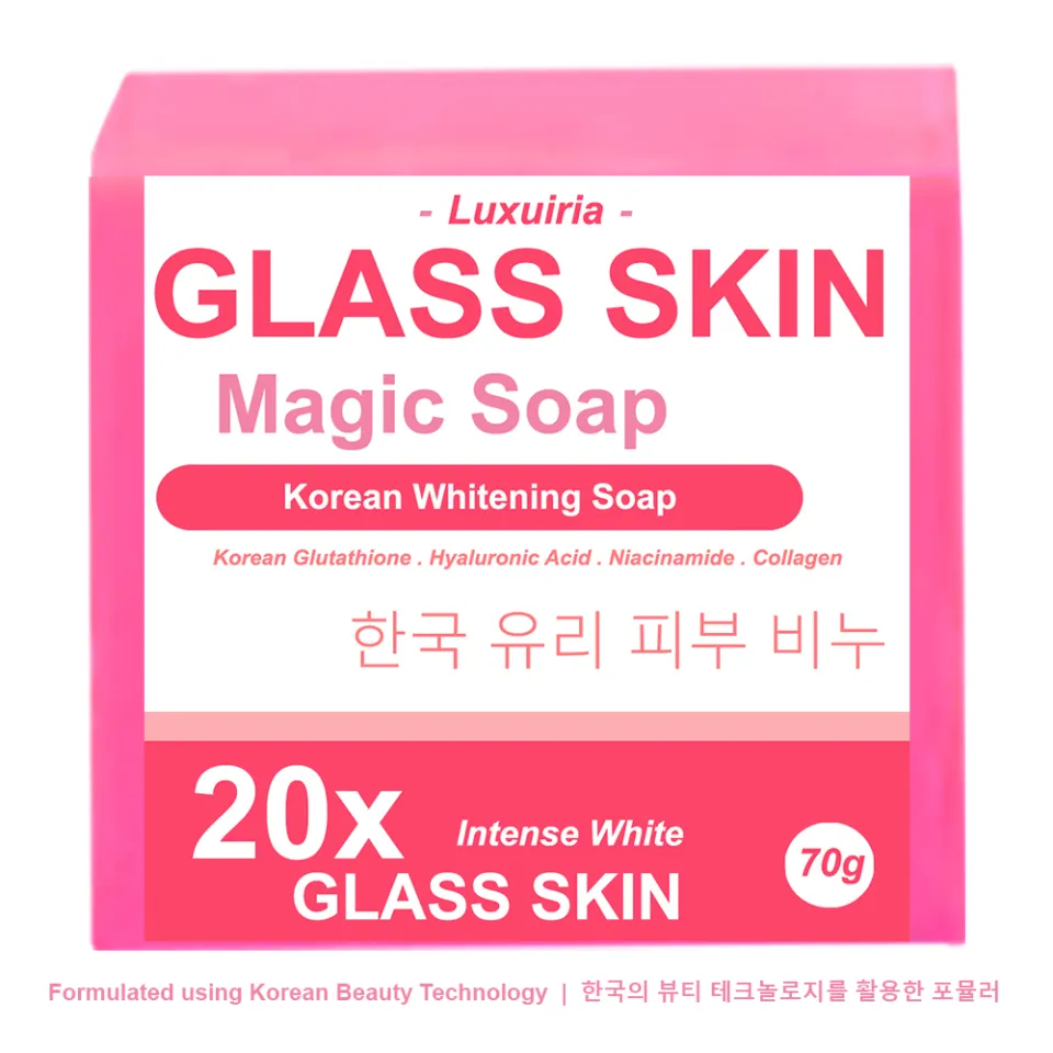 Luxuiria Korean Glass Skin Magic Soap with Collagen - Korean Whitening Milk Soap with Korean Glutathione, Hyaluronic Acid, Collagen Booster and Niacinamide 70g