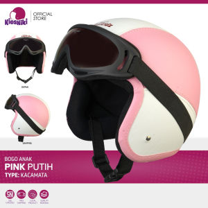 Helm Anak Bogo Retro Polos SNI 2 3 4 5 6 13 Tahun Lucu Unik Berkendara Aman Warna Pink Muda Putih Kacamata