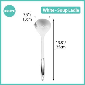 Silicone Kitchen Utensils Spatula Turner Soup Ladle White Gray Non Stick Cooking Tools Minimalist Puti