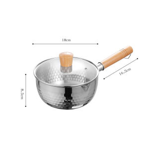 ส่งด่วน ชุดหม้อ สแตนเลส ทำอาหาร มีฝาปิด ด้ามจับไม้ ขนาด 18 cm สไตล์ญี่ปุ่น