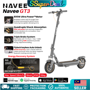 Navee GT3 Electric Scooter 800W Ultra Power Motor Quadtrup Shock Absorption Triple Brake System Flylock Keyless Auto Unlock Energy Recovery System Max Speed 32km/h Range 50km IPX5 110kg