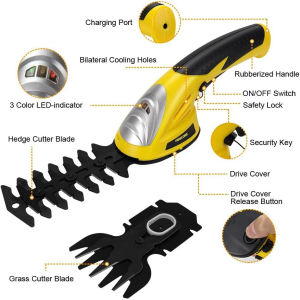 Hedge Trimmer Cordless Electric Brush Grass Shrub Trimmer 2 in 1 Handheld Mini Grass Shears Cutter Battery Powered Hedge Trimmer