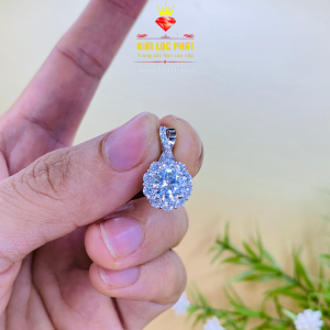 Dây chuyền bạc bạc ý S925 xi bạch kim kiểu xích phối Mặt dây chuyền bạc tròn đai chéo chủ 6li5 Mặt moissanite Mỹ D/FL kiểm định GRA màu xanh màu trắng Vòng cổ bạc mạ vàng trắng đẹp - KIM LỘC PHÁT DXP02