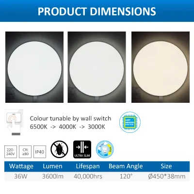 MEGAMAN KATIA 3-Tone 24W 36W ULTRA SLIM CEILING LAMP IP40 BUG-PROOF BRIGHT & COMFORTABLE HOME LIGHTING