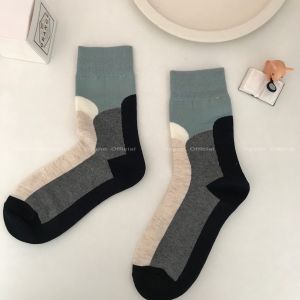 ct Dark Green Rhombus Socks Stitching Medium Tube Socks Retro Student Casual Sports Couple Socks Korean Fashion tc