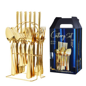24 Pieces Luxury Tableware Cutlery Set Stainless Steel Tableware Set Gold Tableware Set Knife Fork Spoon Dishwasher Tabl