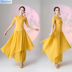 ชุดเต้นรำภายนอกจีน-ชิคเต้นเพลงโฟล์คคลาสสิกกางเกงเต้นรำกระโปรงผ้าโปร่งชุดการแสดง