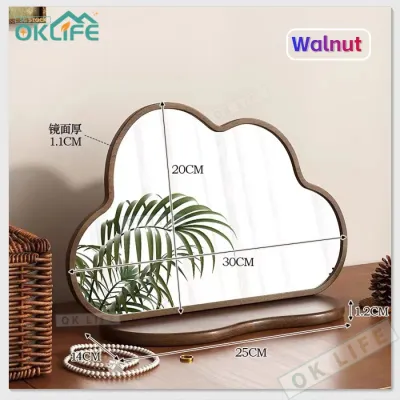 [OKLIFE.SG]Simple solid wood cloud makeup mirror/Home desktop large vintage vanity mirror/portable desktop mirror