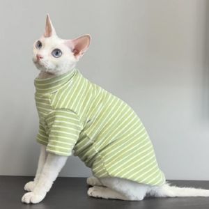 OUTOPEN Ấm áp Quần áo mèo sphynx Mềm Đàn hồi Áo liền quần kẻ sọc hình mèo Thời trang Quần áo hai chân cho mèo Áo cơ bản mèo không lông Dành cho thu đông