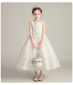 for 4 5 6 7 8 9 10 11 12 13 14 Year Old Blue White Kids Dresses For Girls Flower Ball Gown Birthday Wedding Party Princess Banquet Evening Summer Sleeveless Mesh Childrens Long Dress