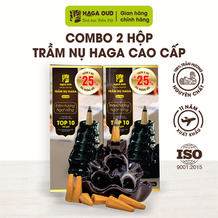 Combo 2 hộp nhang nụ Trầm hương HAGA cao cấp, thời gian cháy 30' - Đậm ...