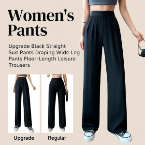 Upgrade Dragline Pants Casual Straight Suit Pants Draped Black Wide Leg Pants Womens