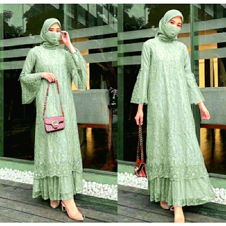 Ririn Maxy Dress Brukat Terbaru /Gamis Masa Kini /Gamis Brokat