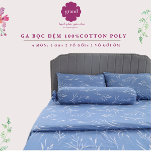 Ga chun mỏng MC 100% sợi tổng hợp bền màu by Grand họa tiết In hoa ( 1 ga + 2 vỏ gối + 1 vỏ gối ôm)