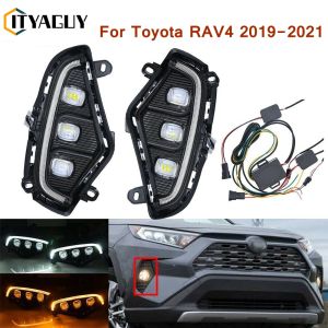 2Pcs LED Daytime Running Light LED Fog Lamp w/ Turn Signal Fit For Toyota Rav4 2019-2021