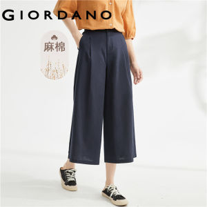 GIORDANO Women's Linen Cotton Lightweight Pleated Pants