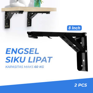 Bracket Engsel Siku Meja Lipat Dinding Load 65kg 2 PCS Bahan Stainless Steel Kokoh - Silver dan hitam