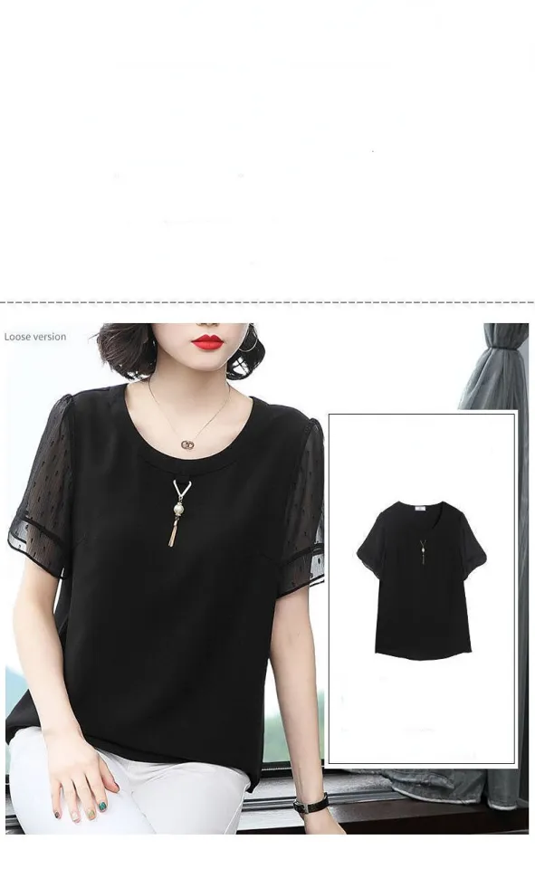 Trendy Solid Womens Blouses and Tops Short Sleeve Chiffon Shirts