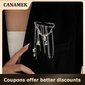 【 CANAMEK 】 Metal Chain Pendant Long Tassel Brooch For Women Handmade Beaded Suit Coat Pins Jewelry Accessories