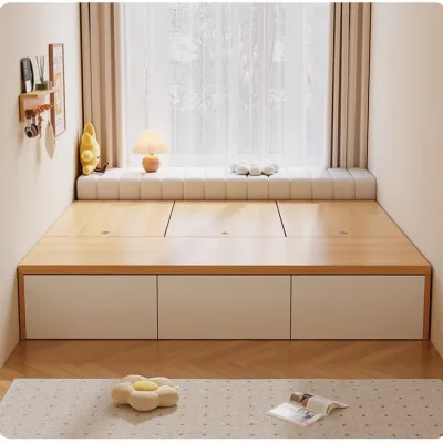 17vm HDB Solid Wooden Bed Frame Storage bed Super Single Tatami Mat Drawer Bed king bed Solid Wood Tatami Bed Pull-out Bed Storage Push-pull Bed Retractable 6C4B8