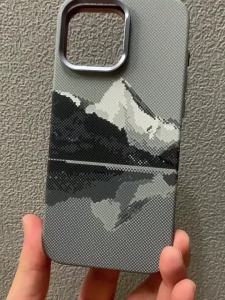 Mountain Print Carbon Relief Case for iPhone 17 16 Pro Max 15 Magnetic Wireless For Magsafe Hard PC Frame Phone Shell Funda