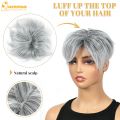 QUEENTAS Short Hair Topper for Women with Thinning Hair Daily Wear 360 ° 3D Cover Up 6.5"*6" Fluffy Hair Pieces with Bangs(Grey to Silver). 