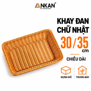 Khay giả mây chữ nhật ANKAN vàng nâu 30x20x7cm và 35x25x8cm đựng trái cây trà bánh đồ dùng decor picnic