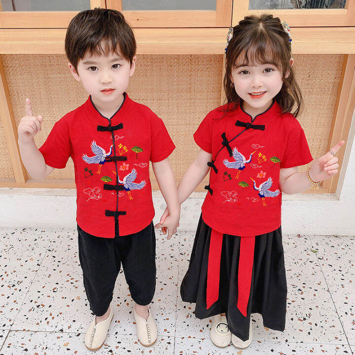 TOYSSAFARI Boys Girls Hanfu Traditional CNY Chinese Costume Embroidered Clothing Set Samfu Hanfu Chinese Traditional costume Lazada